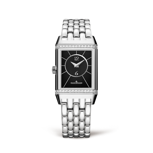 JLC - Reverso Classic Duetto - 40 MM x 24 MM - Stainless Steel - Silvered-Gray/Black Dial - Diamond-Set Verso - Stainless Steel Bracelet - Q2588120