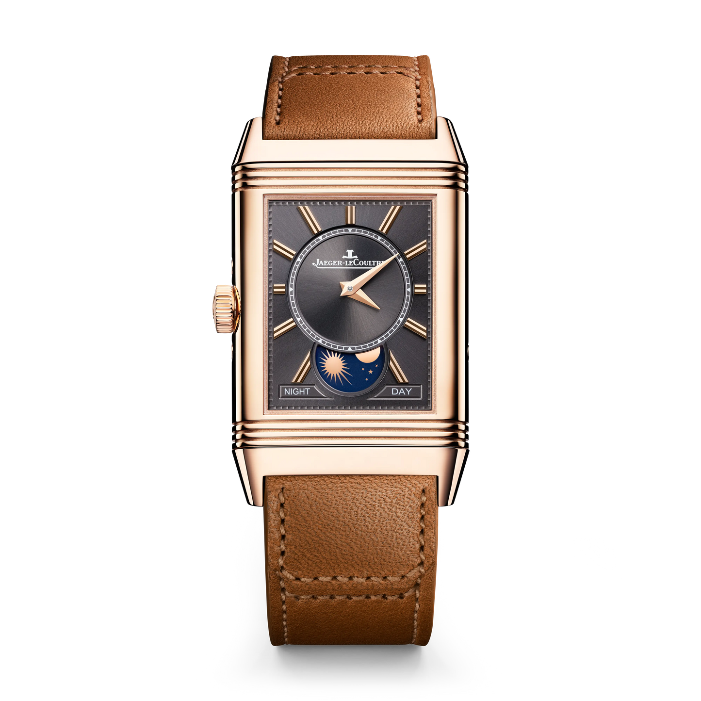 JLC - Reverso Tribute Duoface Calendar - 49.4 MM x 29.9 MM - Pink Gold - Silvered-Gray/Dark Gray Dial - Brown/Black Leather Strap - Q3912532