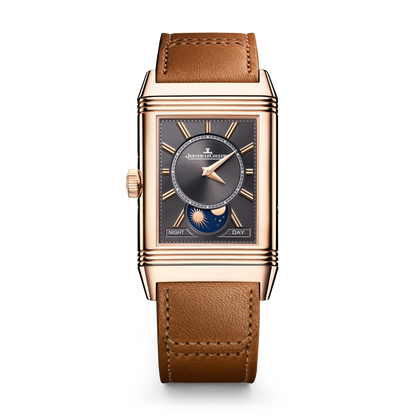 JLC - Reverso Tribute Duoface Calendar - 49.4 MM x 29.9 MM - Pink Gold - Silvered-Gray/Dark Gray Dial - Brown/Black Leather Strap - Q3912532
