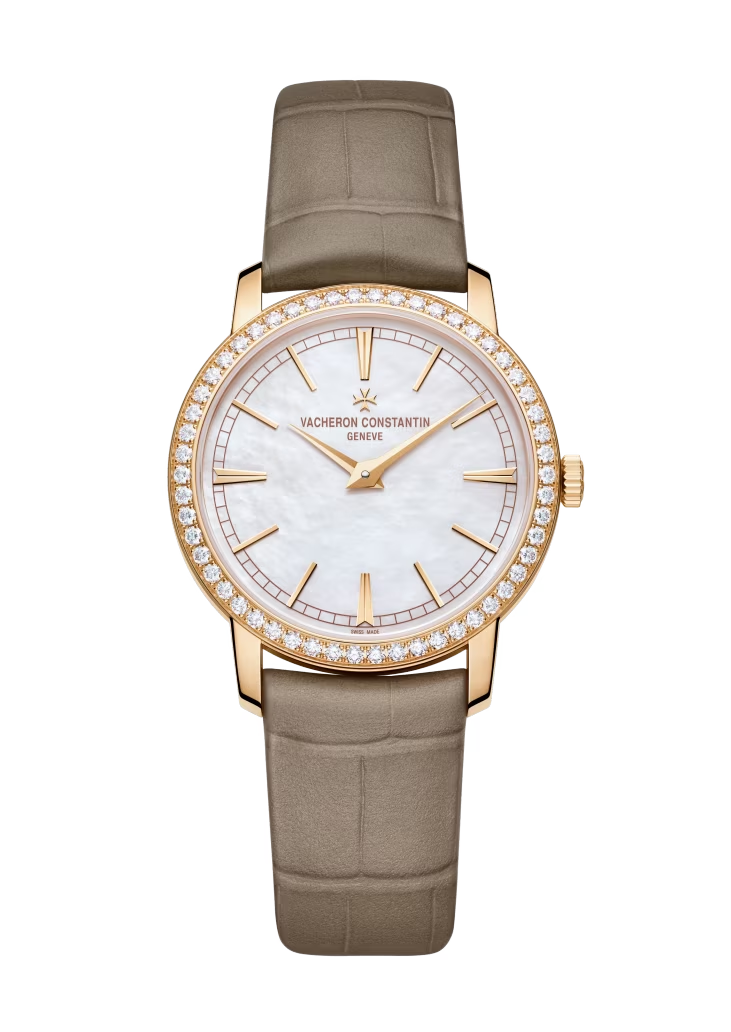 Vacheron Constantin Traditionnelle Pink Gold 33 MM - Brown Leather Strap - Diamond Bezel - White Mother-of-Pearl Dial - 1405T/000R-B636