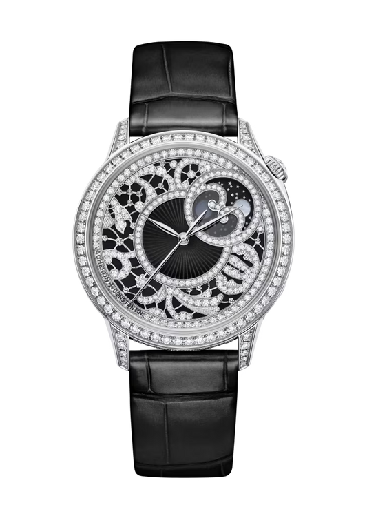 Vacheron Constantin Égérie White Gold 37 MM - Black Leather Strap - Diamond Bezel - Black Diamond Dial - 8006F/000G-B942