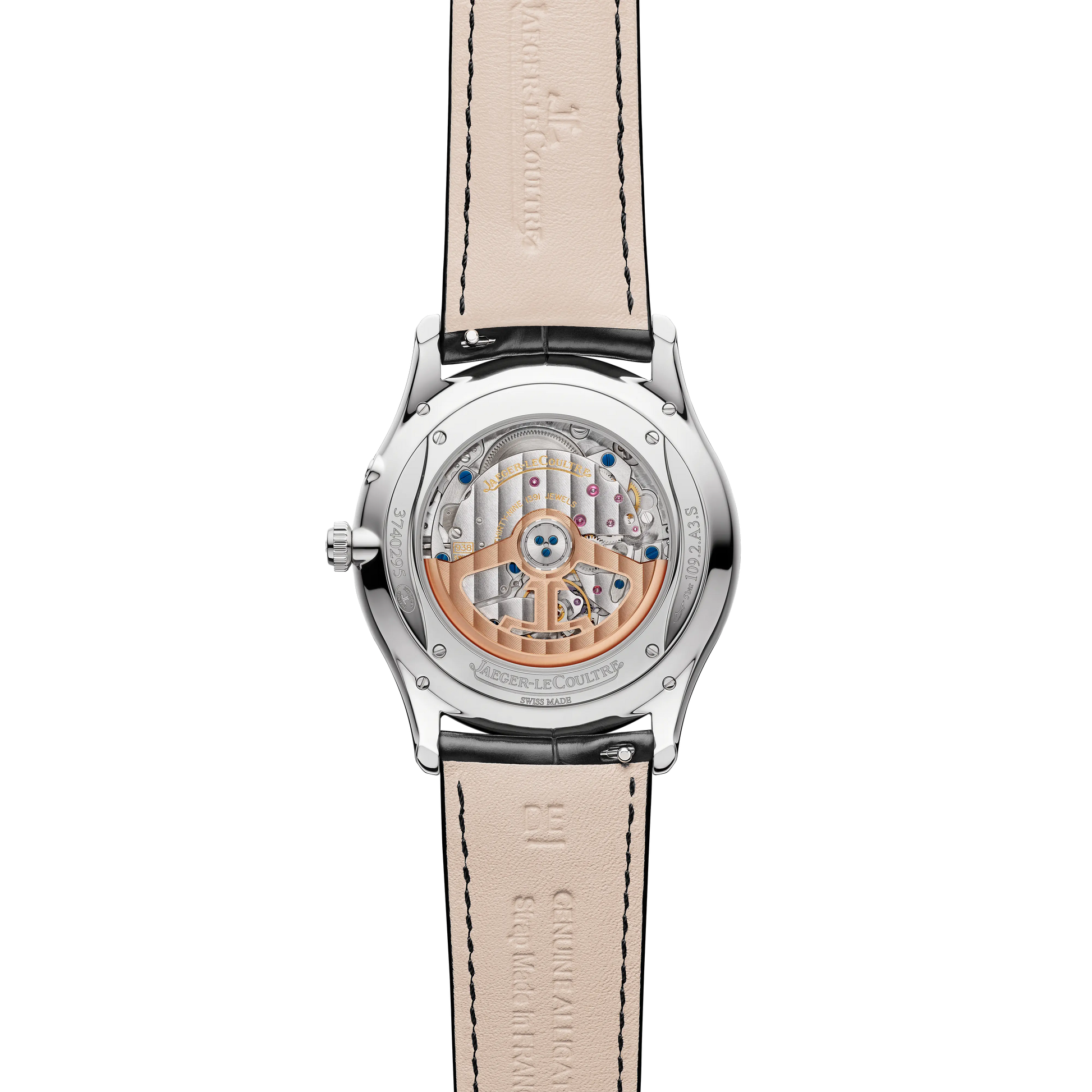 JLC - Master Ultra Thin Power Reserve - 39 MM - Stainless Steel - Silvered-Gray Dial - Black Leather Strap - Q1378421