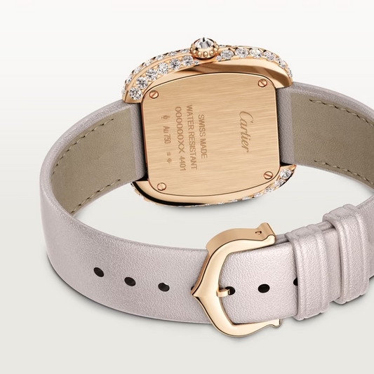 Cartier Coussin de Cartier Rose gold 30.4 MM - Beige Calfskin Strap - Diamond Bezel - Silvered Sunray Dial - WJCS0005