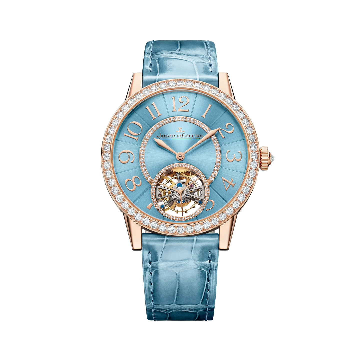 JLC - Rendez-Vous Jewellery Tourbillon - 39 MM - Pink Gold - Blue Diamond Dial - Diamond Bezel - Blue Leather Strap - Q3412480