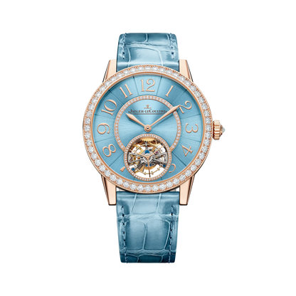 JLC - Rendez-Vous Jewellery Tourbillon - 39 MM - Pink Gold - Blue Diamond Dial - Diamond Bezel - Blue Leather Strap - Q3412480