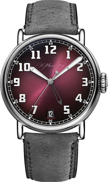 H. Moser & Cie Heritage Dual Time - 42 MM - Stainless Steel - Burgundy Fumé Dial - Kudu Leather Strap - 8809-1200