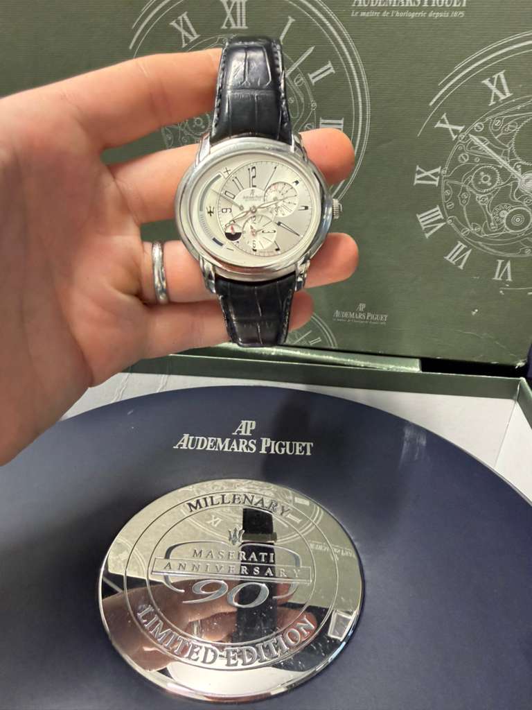 Audemars Piguet - Millenary - Maserati Limited Edition - 45 MM - Steel - Silver Dial - Leather Strap - 26150ST.OO.D084CU.01