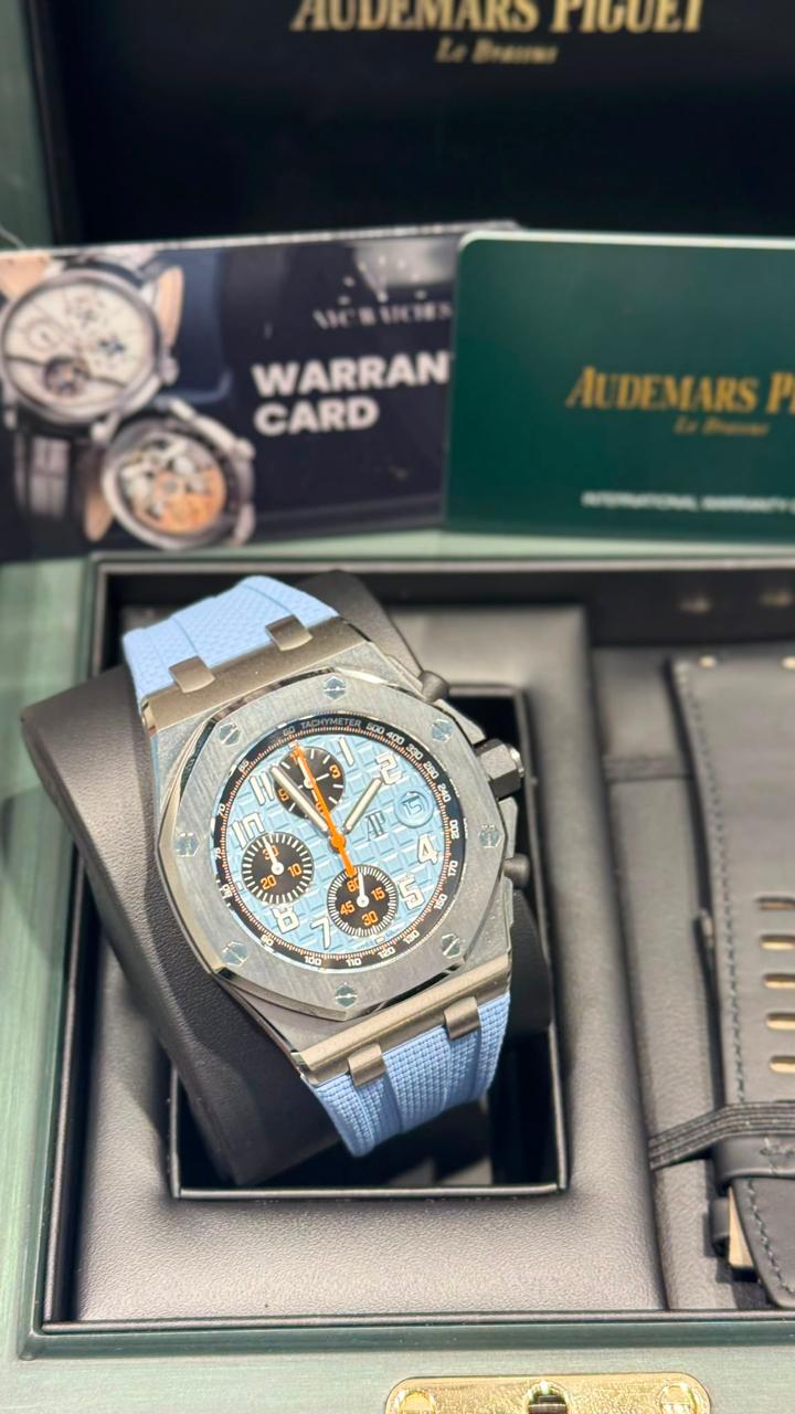 Audemars Piguet Royal Oak Offshore Stainless Steel Selfwinding Chronograph 42 MM - Blue Rubber Strap - Blue Dial - 26238ST.OO.A340CA.01