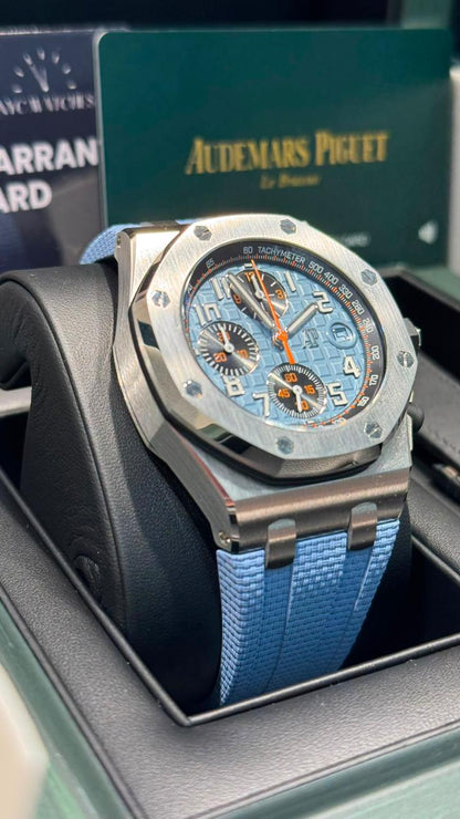 Audemars Piguet Royal Oak Offshore Stainless Steel Selfwinding Chronograph 42 MM - Blue Rubber Strap - Blue Dial - 26238ST.OO.A340CA.01