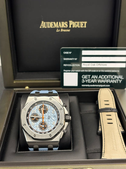 Audemars Piguet Royal Oak Offshore Stainless Steel Selfwinding Chronograph 42 MM - Blue Rubber Strap - Blue Dial - 26238ST.OO.A340CA.01