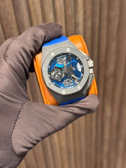 Audemars Piguet Royal Oak Concept Titanium Flying Tourbillon 44 MM - Blue Rubber Strap - White Gold Dial - 26589IO.OO.D030CA.01