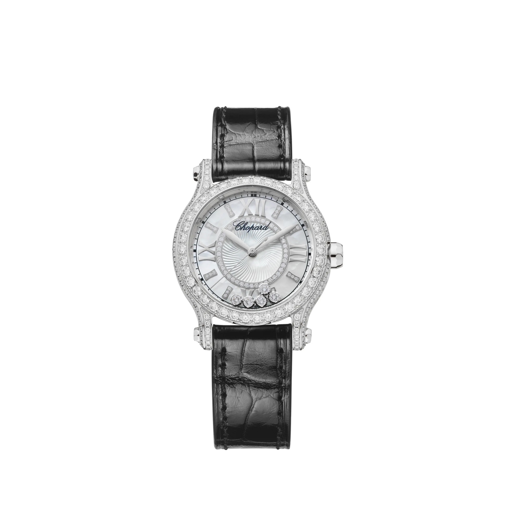 Chopard Happy Sport White Gold 30 MM - Black Alligator Strap - Diamond Bezel - White Diamond Dial - 274302-5003