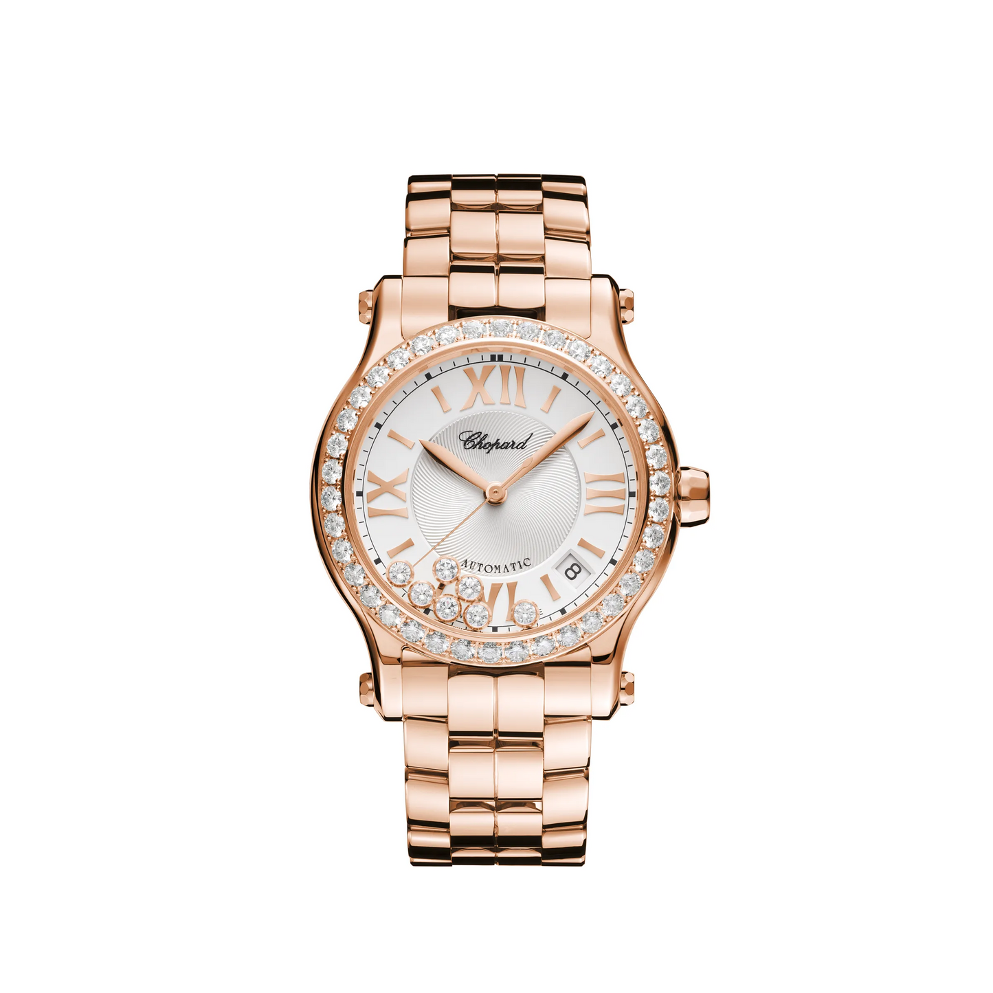 Chopard Happy Sport Rose Gold 36 MM - Rose Gold Bracelet - Diamond Bezel - White Diamond Dial - 274808-5004