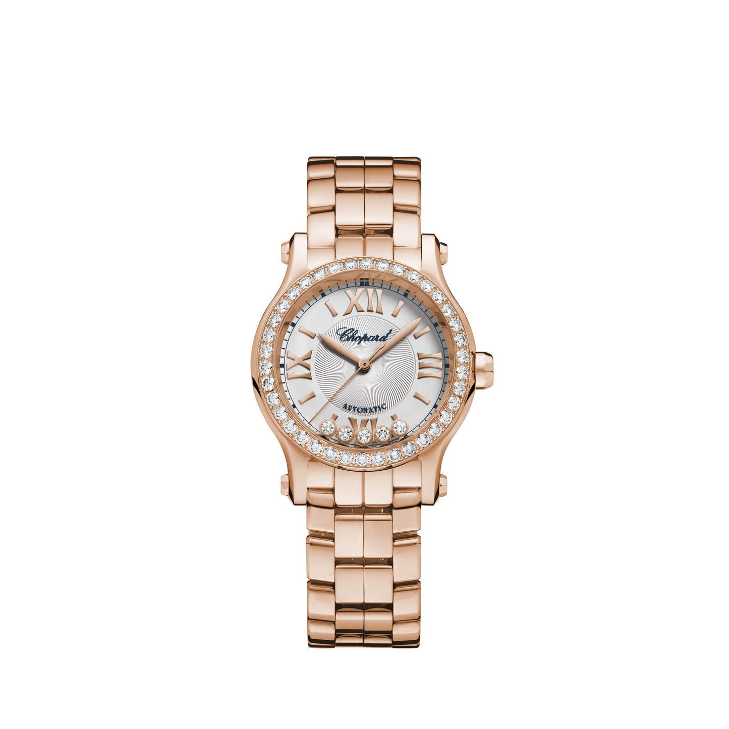 Chopard Happy Sport Rose Gold 30 MM - Rose Gold Bracelet - Diamond Bezel - White Diamond Dial - 274893-5014