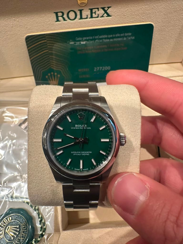 Rolex Stainless Steel Oyster Perpetual no date Watch - 31 MM - Oyster Bracelet - Green Dial - 277200-0006