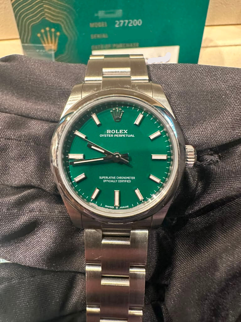 Rolex Stainless Steel Oyster Perpetual no date Watch - 31 MM - Oyster Bracelet - Green Dial - 277200-0006