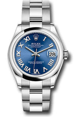 Rolex Stainless Steel Datejust - 31 MM - Oyster Bracelet - Domed Bezel - Blue Roman Dial - 278240-0017