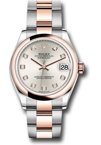 Rolex Steel and Everose Gold Datejust - 31 MM - Oyster Bracelet - Domed Bezel - Silver Diamond Dial - 278241 sdo