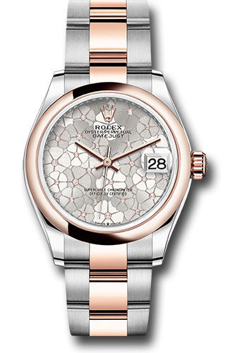 Rolex Steel and Everose Gold Datejust - 31 MM - Oyster Bracelet - Domed Bezel - Silver Floral Motif Diamond Dial - 278241 sflomdo