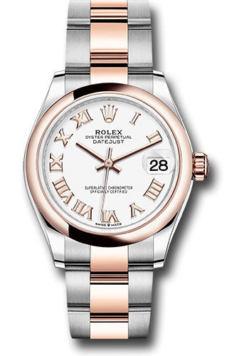 Rolex Steel and Everose Gold Datejust - 31 MM - Oyster Bracelet - Domed Bezel - White Roman Dial - 278241 wro