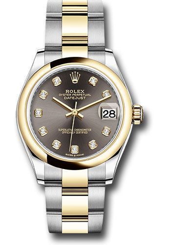 Rolex Steel and Yellow Gold Datejust - 31 MM - Oyster Bracelet - Domed Bezel - Dark Grey Diamond Dial  - 278243 dkgdo