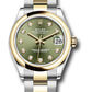 Rolex Steel and Yellow Gold Datejust - 31 MM - Oyster Bracelet - Domed Bezel - Olive Green Diamond Dial - 278243 ogdo