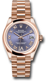 Rolex Everose Gold Datejust - 31 MM - President Bracelet - Domed Bezel - Aubergine Diamond Six Dial - 278245-0028