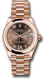 Rolex Everose Gold Datejust - 31 MM - President Bracelet - Domed Bezel - Chocolate Diamond Six Dial  - 278245-0024