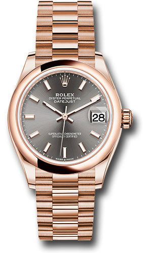 Rolex Everose Gold Datejust - 31 MM - President Bracelet - Domed Bezel - Rhodium Index Dial - 278245 dkrhip