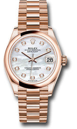 Rolex Everose Gold Datejust - 31 MM - President Bracelet - Domed Bezel - Silver Diamond Dial - 278245-0014