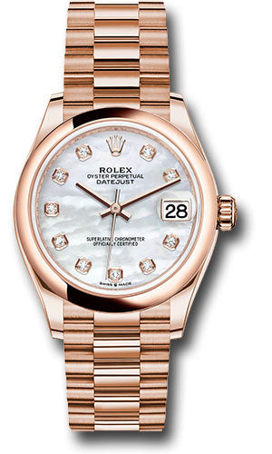 Rolex Everose Gold Datejust - 31 MM - President Bracelet - Domed Bezel - Silver Diamond Dial - 278245 mdp