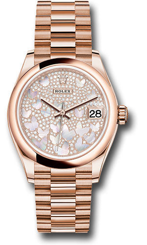 Rolex Everose Gold Datejust - 31 MM - President Bracelet - Domed Bezel - Diamond Paved Butterfly Dial - 278245 pmopbp