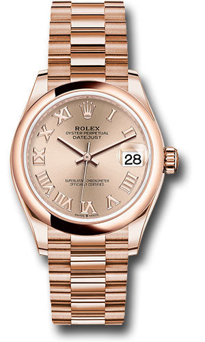 Rolex Everose Gold Datejust - 31 MM - President Bracelet - Domed Bezel - Rosé Roman Dial - 278245 rsrp