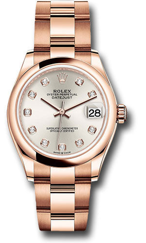 Rolex Everose Gold Datejust - 31 MM - Oyster Bracelet - Domed Bezel - Silver Diamond Dial - 278245 sdo