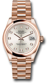 Rolex Everose Gold Datejust - 31 MM - President Bracelet - Domed Bezel - Silver Diamond Dial - 278245-0038