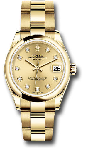 Rolex Yellow Gold Datejust - 31 MM - Oyster Bracelet - Domed Bezel - Champagne Diamond Dial - 278248 chdo