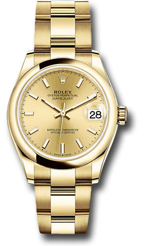 Rolex Yellow Gold Datejust - 31 MM - Oyster Bracelet - Domed Bezel - Champagne Index Dial - 278248 chio