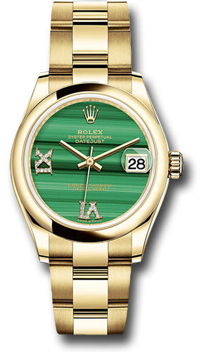 Rolex Yellow Gold Datejust - 31 MM - Oyster Bracelet - Domed Bezel - Malachite Diamond Six and Nine Dial - 278248 madr69o