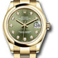 Rolex Yellow Gold Datejust - 31 MM - Oyster Bracelet - Domed Bezel - Olive Green Diamond Dial - 278248 ogdo