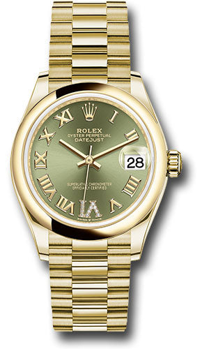 Rolex Yellow Gold Datejust - 31 MM - President Bracelet - Domed Bezel - Olive Green Diamond Six Dial - 278248 ogdr6p