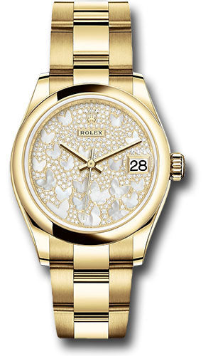 Rolex Yellow Gold Datejust - 31 MM - Oyster Bracelet- Domed Bezel  - Paved Mother-of-Pearl Butterfly Dial - 278248 pmopbo