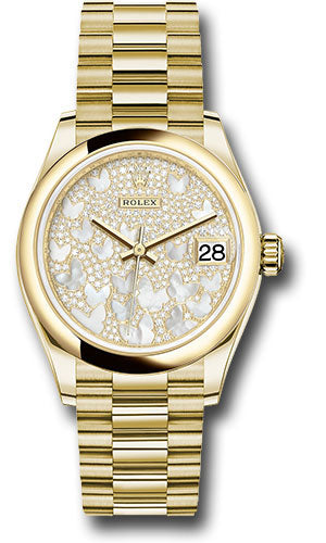 Rolex Yellow Gold Datejust - 31 MM - President Bracelet - Domed Bezel - Paved Mother-of-Pearl Butterfly Dial - 278248 pmopbp