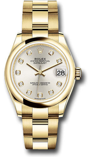 Rolex Yellow Gold Datejust - 31 MM - Oyster Bracelet - Domed Bezel - Silver Diamond Dial - 278248 sdo