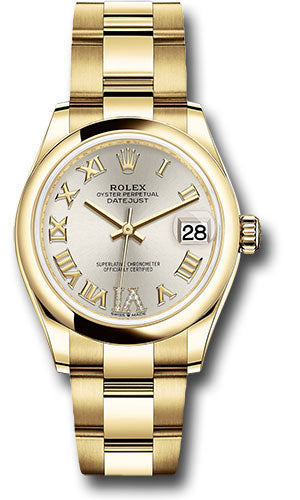 Rolex Yellow Gold Datejust - 31 MM - Oyster Bracelet - Domed Bezel - Silver Diamond Six Dial - 278248 sdr6o