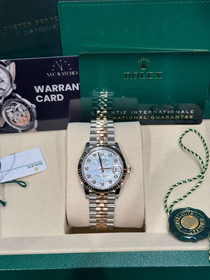 Rolex Steel and Everose Gold Datejust - 31 MM - Jubilee Bracelet - Fluted Bezel - White Mother-Of-Pearl Diamond Dial - 278271-0026