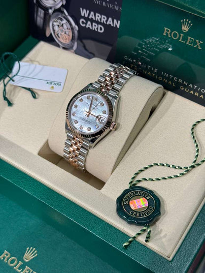 Rolex Steel and Everose Gold Datejust - 31 MM - Jubilee Bracelet - Fluted Bezel - White Mother-Of-Pearl Diamond Dial - 278271-0026