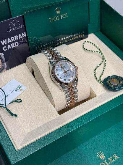 Rolex Steel and Everose Gold Datejust - 31 MM - Jubilee Bracelet - Fluted Bezel - White Mother-Of-Pearl Diamond Dial - 278271-0026