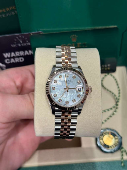 Rolex Steel and Everose Gold Datejust - 31 MM - Jubilee Bracelet - Fluted Bezel - White Mother-Of-Pearl Diamond Dial - 278271-0026