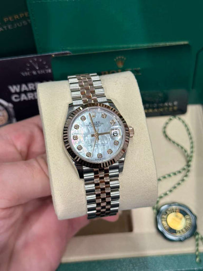 Rolex Steel and Everose Gold Datejust - 31 MM - Jubilee Bracelet - Fluted Bezel - White Mother-Of-Pearl Diamond Dial - 278271-0026