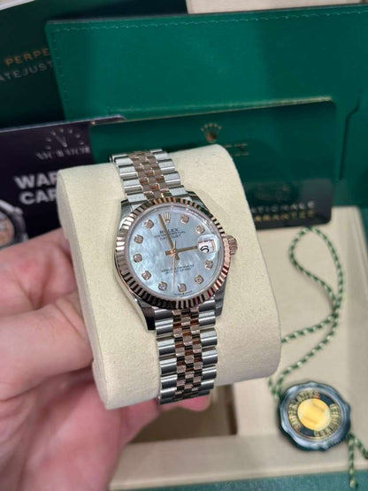 Rolex Steel and Everose Gold Datejust - 31 MM - Jubilee Bracelet - Fluted Bezel - White Mother-Of-Pearl Diamond Dial - 278271-0026